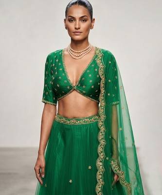 Green Embroidered Organza Lehenga Set 2