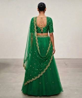 Green Embroidered Organza Lehenga Set 3