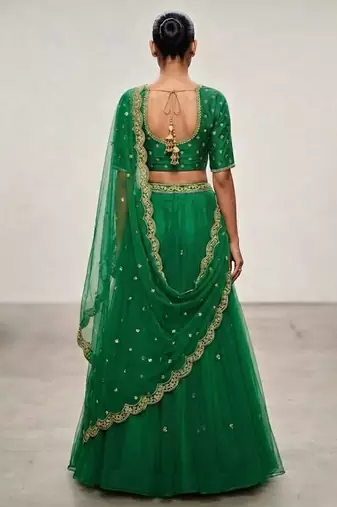 Green Embroidered Organza Lehenga Set