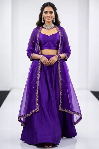 Purple Silk Lehenga Set