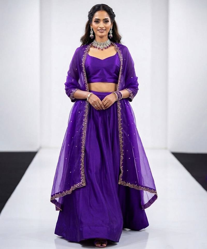 Purple Silk Lehenga Set