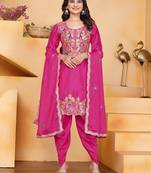 Pink color chinnon silk party wear punjabi dhoti suit