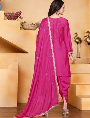 Pink color chinnon silk party wear punjabi dhoti suit 4