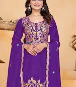Purple color chinnon silk party wear punjabi dhoti suit