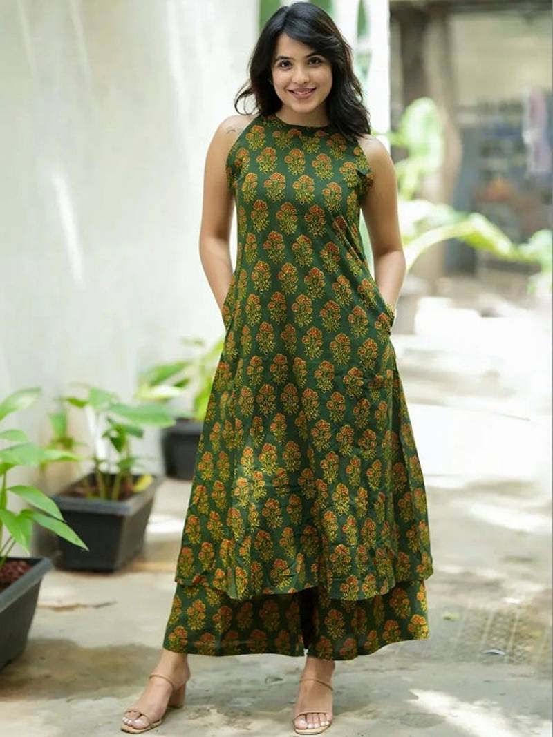 Floral printed regular pure cotton kurta with palazzos