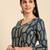 Navy blue & green ethnic motifs printed cotton kurta