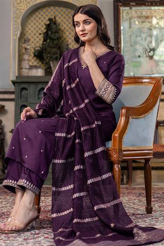 Ethnic motifs embroidered regular kurta with trousers & with dupatta