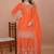 Orange chinnon embroidery work party wear plazo suit