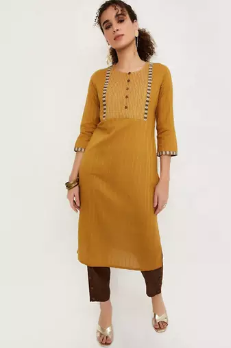 Striped thread work straight kurta