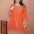 Orange chinnon embroidery work party wear plazo suit