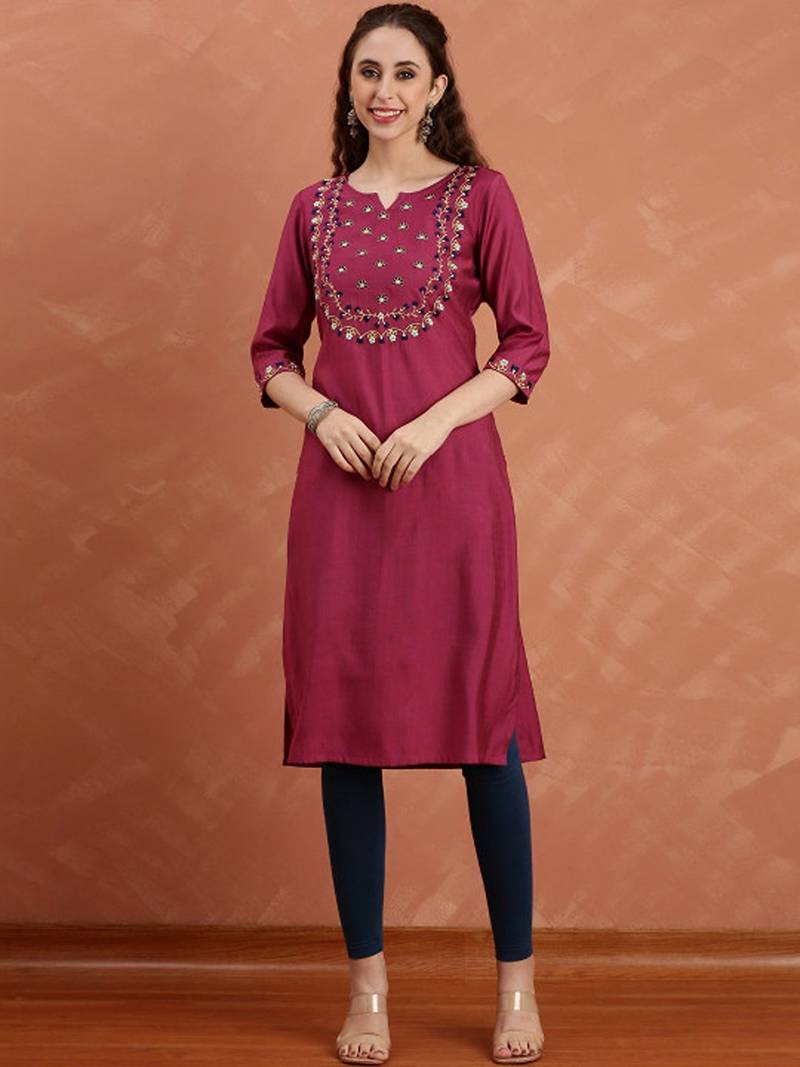 Floral embroidered flared sleeves thread work kurta