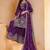 Purple chinnon embroidery work party wear plazo suit