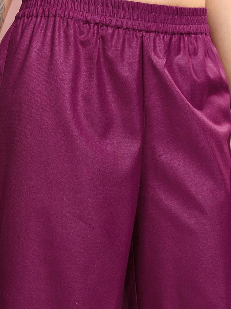 Magenta & yellow ethnic motifs printed straight kurta & palazzos with dupatta