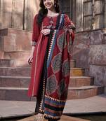 Regular sequinned pure cotton kurta with trousers & with dupatta