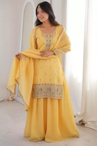 Wedding Special Yellow Traditional Sharara Suit for Women