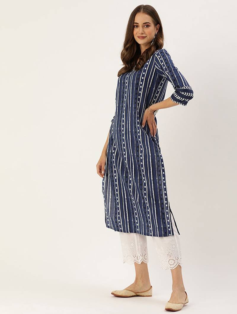 Blue & white printed republic day republic day kurta