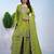 Parrot green color chinnon silk wedding wear trending plazo set