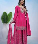Pink color chinnon silk wedding wear trending plazo set