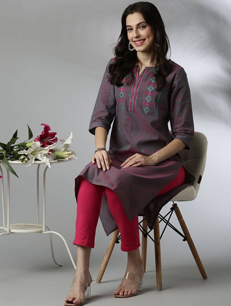 Floral embroidered thread work kurta