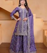 Lavender color chinnon silk wedding wear trending plazo set