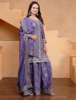 Lavender color chinnon silk wedding wear trending plazo set 4
