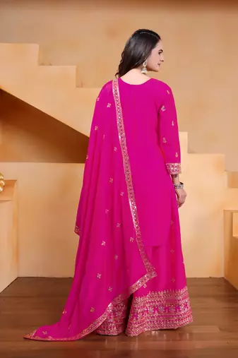 Pink color chinnon silk wedding wear trending plazo set