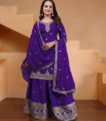Purple color chinnon silk wedding wear trending plazo set
