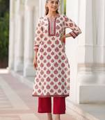 Floral printed notch neck straight pure cotton kurta
