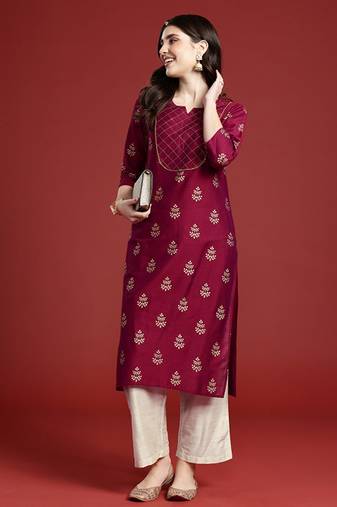 Ethnic motifs printed regular thread work kurta with palazzos