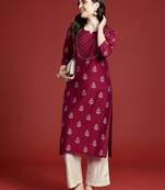 Ethnic motifs printed regular thread work kurta with palazzos