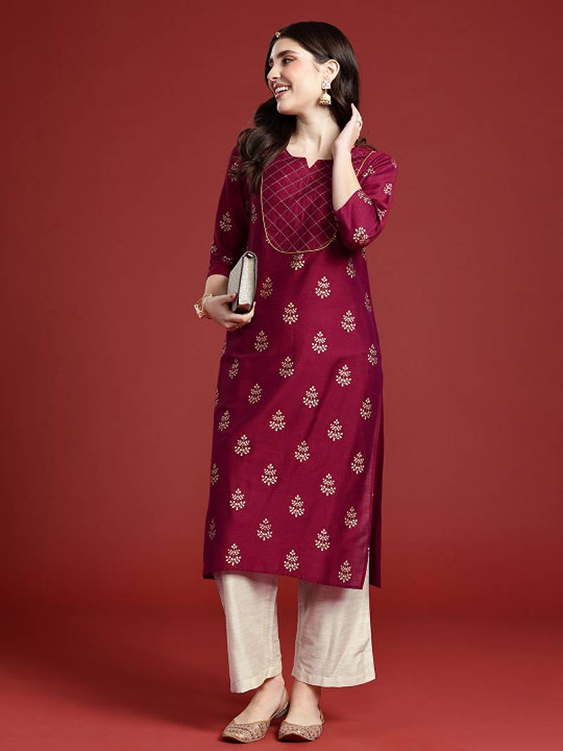 Ethnic motifs printed regular thread work kurta with palazzos