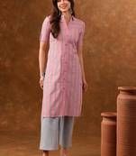 Striped printed roll-up sleeves straight kurta