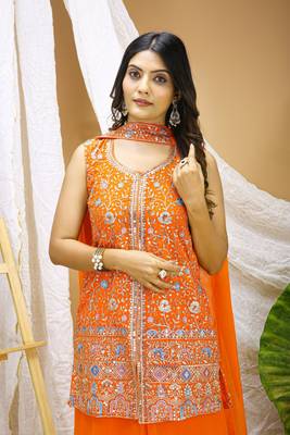 Yellow color faux georgette wedding wear trending plazo set 2