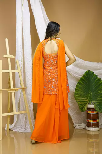 Yellow color faux georgette wedding wear trending plazo set