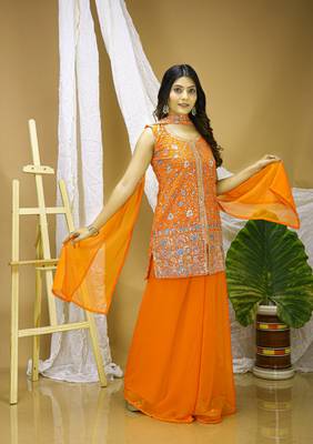 Yellow color faux georgette wedding wear trending plazo set 4