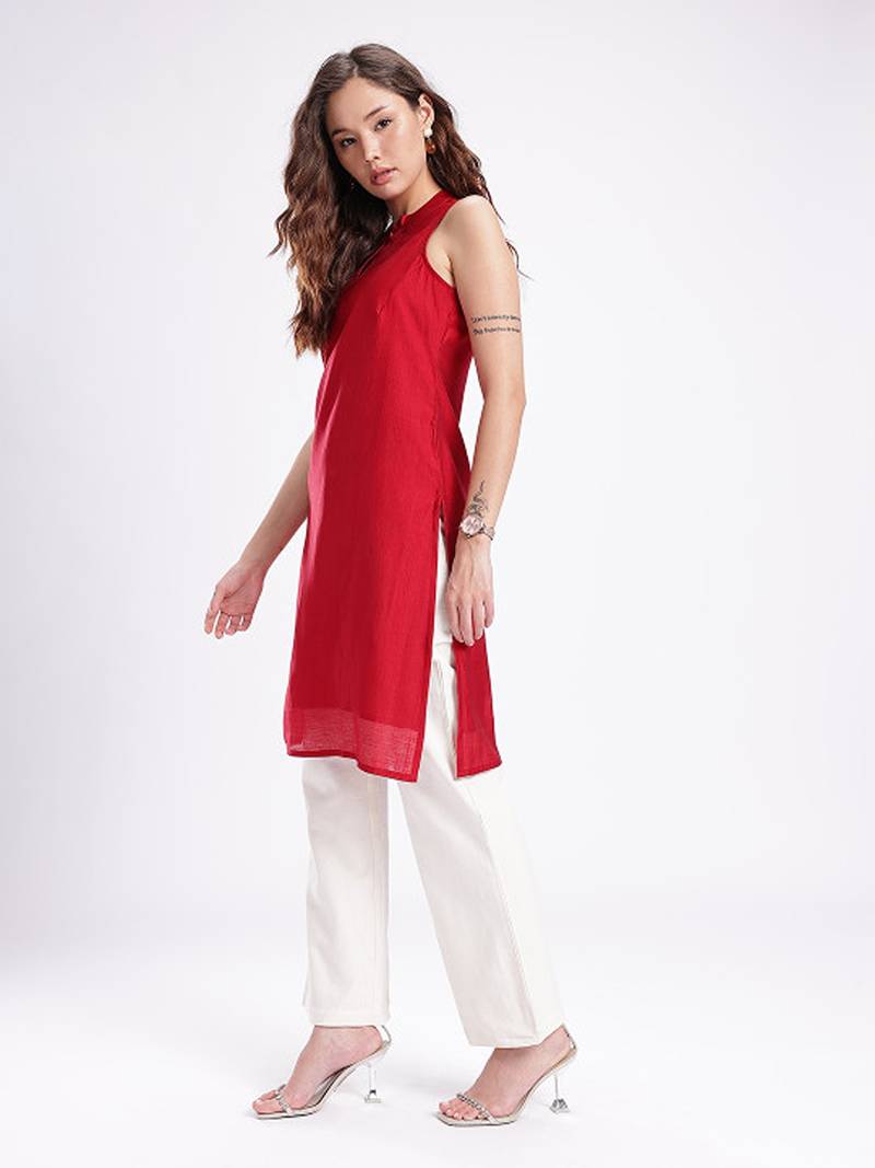 Band collar straight kurta