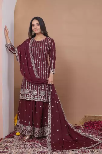 Maroon color natural creap silk wedding wear trending salwar suit