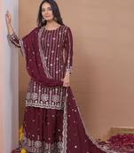 Maroon color natural creap silk wedding wear trending salwar suit