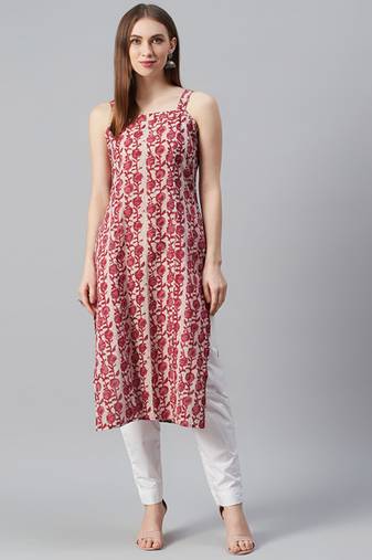 Pink & magenta printed strappy straight kurta