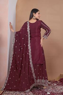 Maroon color natural creap silk wedding wear trending salwar suit 4