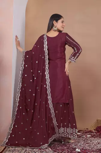 Maroon color natural creap silk wedding wear trending salwar suit