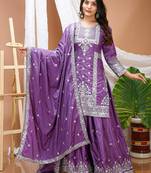 Lavender color natural creap silk wedding wear trending salwar suit