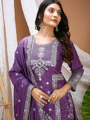Lavender color natural creap silk wedding wear trending salwar suit 2