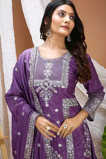 Lavender color natural creap silk wedding wear trending salwar suit