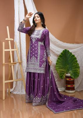 Lavender color natural creap silk wedding wear trending salwar suit 4