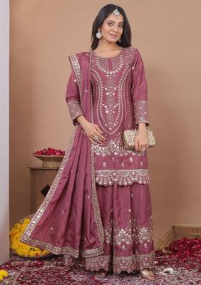 Dark onion color natural creap silk wedding wear trending salwar suit 2