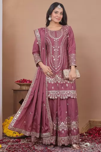 Dark onion color natural creap silk wedding wear trending salwar suit