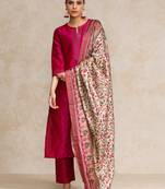 Pink zari work textured kurta with trouser and printed dupatta