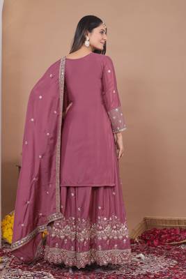 Dark onion color natural creap silk wedding wear trending salwar suit 4
