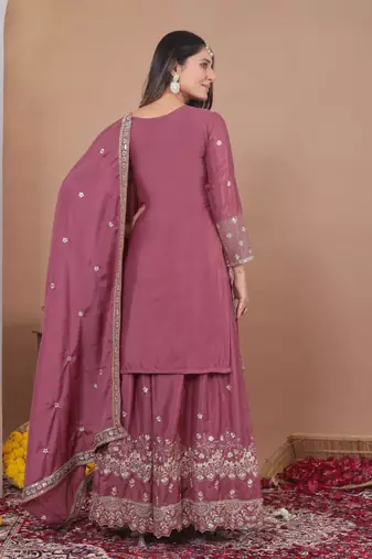 Dark onion color natural creap silk wedding wear trending salwar suit